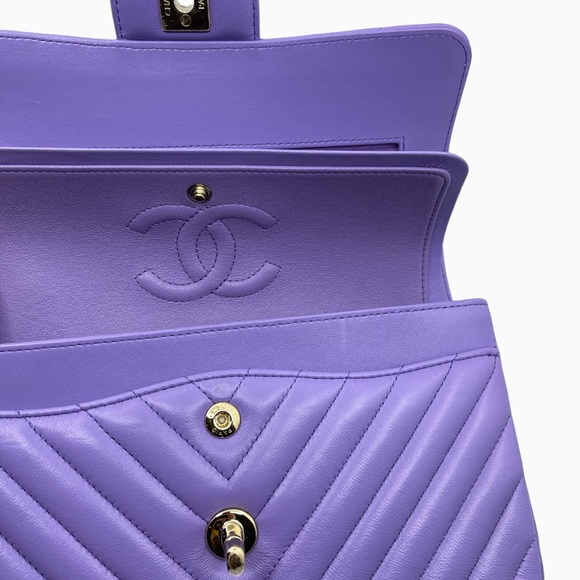 CHANEL Lambskin Chevron Quilted Small Double Flap Purple GHW - Picture 5 of 16
